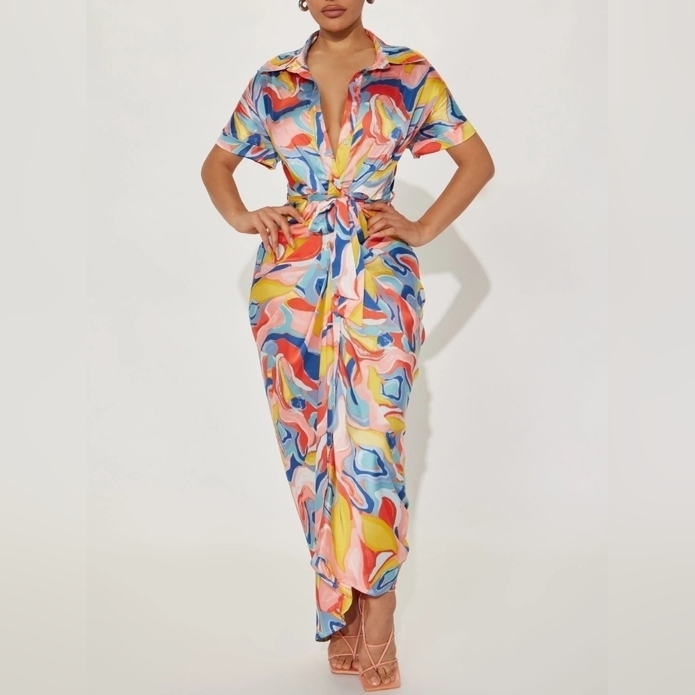 Women's Fashion Nova Hailey Button Up Maxi Dress - Blue/combo XS